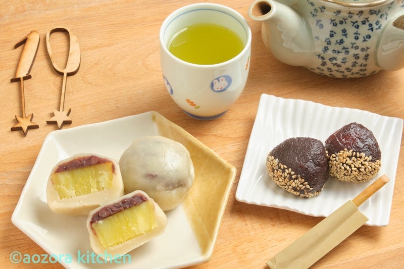 青空キッチン久が原校（大田区の子ども食育スクール）10月のおやつメニュー（いきなり団子・緑茶・栗のあんころもち）
